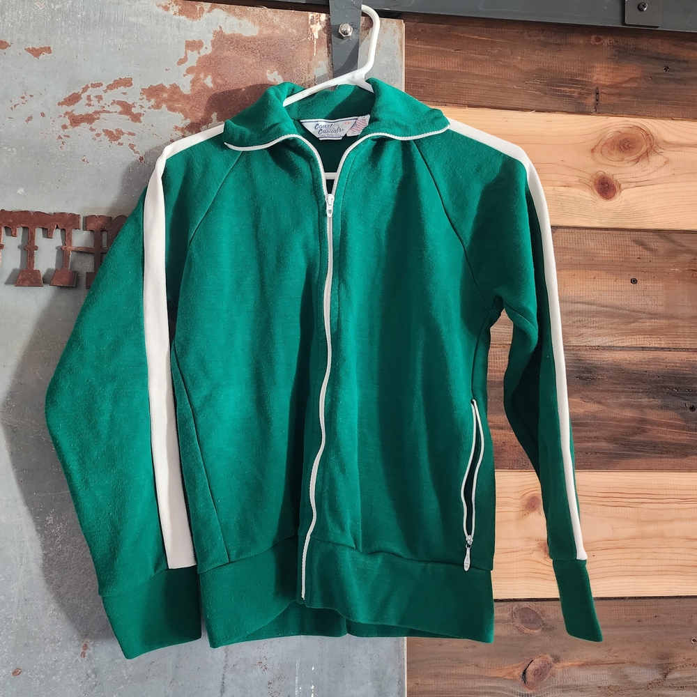 Vintage Green Zip-Up Track- Tennis Jacket. Talon Zipper.